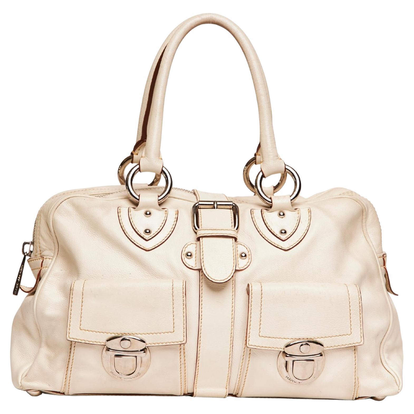 Marc Jacobs Cream Leather 2 Pocket Top Handles Venetia Handbag For Sale