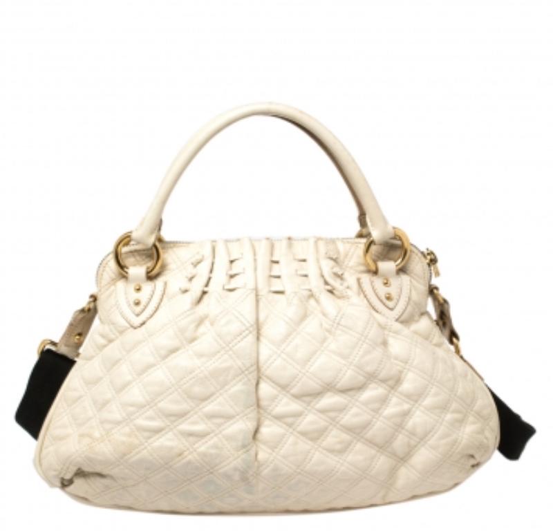 Beige Marc Jacobs Cream Quilted Leather Cecilia Satchel For Sale