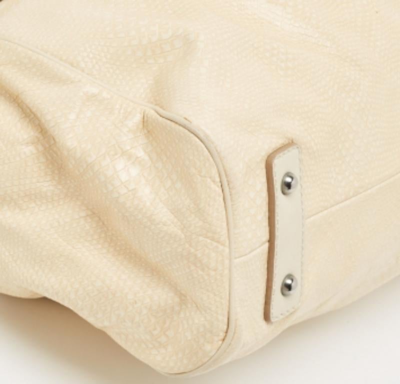 Beige Marc Jacobs Cream Snakeskin Embossed Leather Stam Satchel