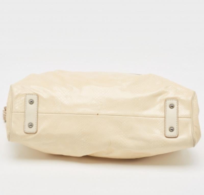 Marc Jacobs Cream Snakeskin Embossed Leather Stam Satchel In Good Condition In Dubai, Al Qouz 2