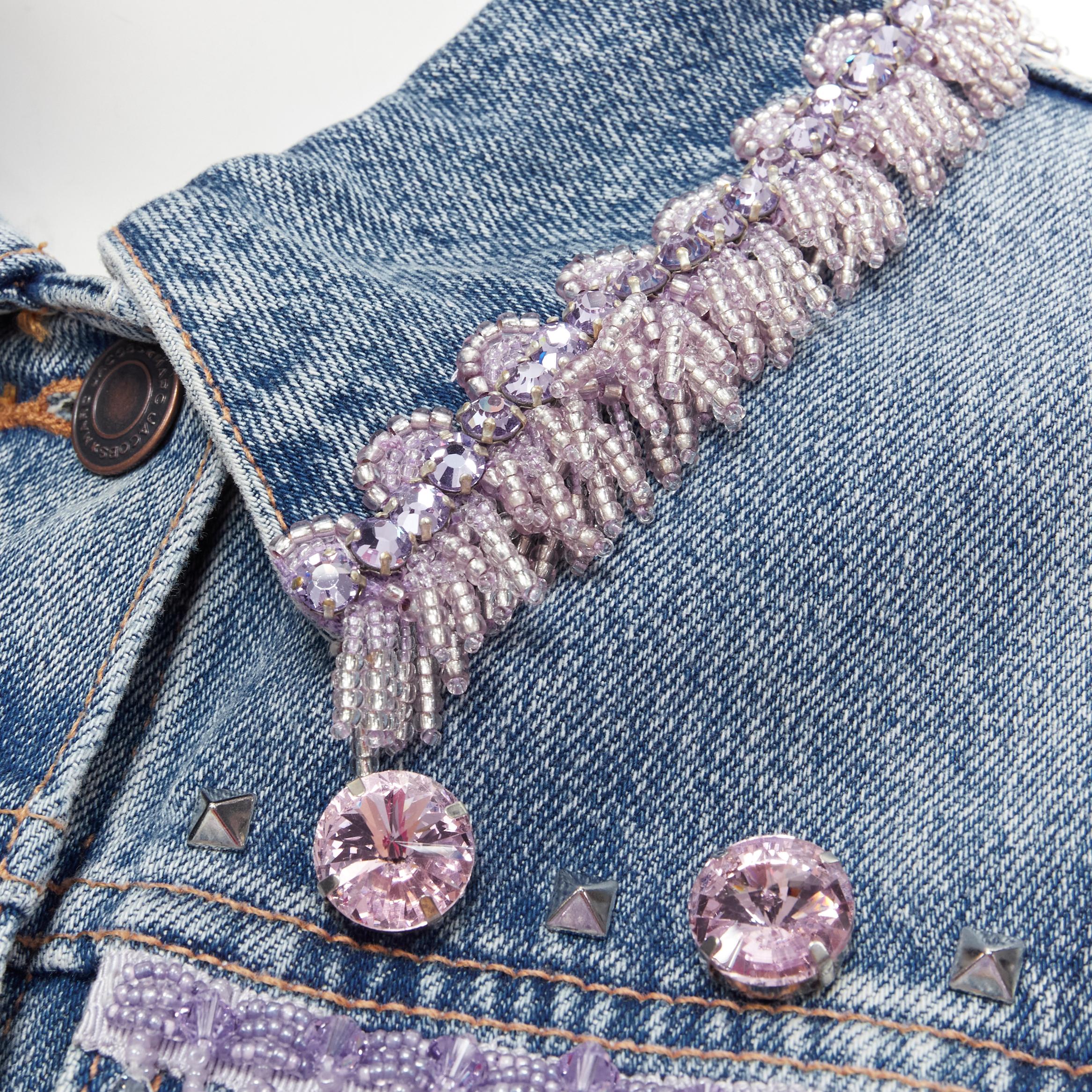 MARC JACOBS crystal rhinestone bead embellished washed denim jacket M In Excellent Condition In Hong Kong, NT