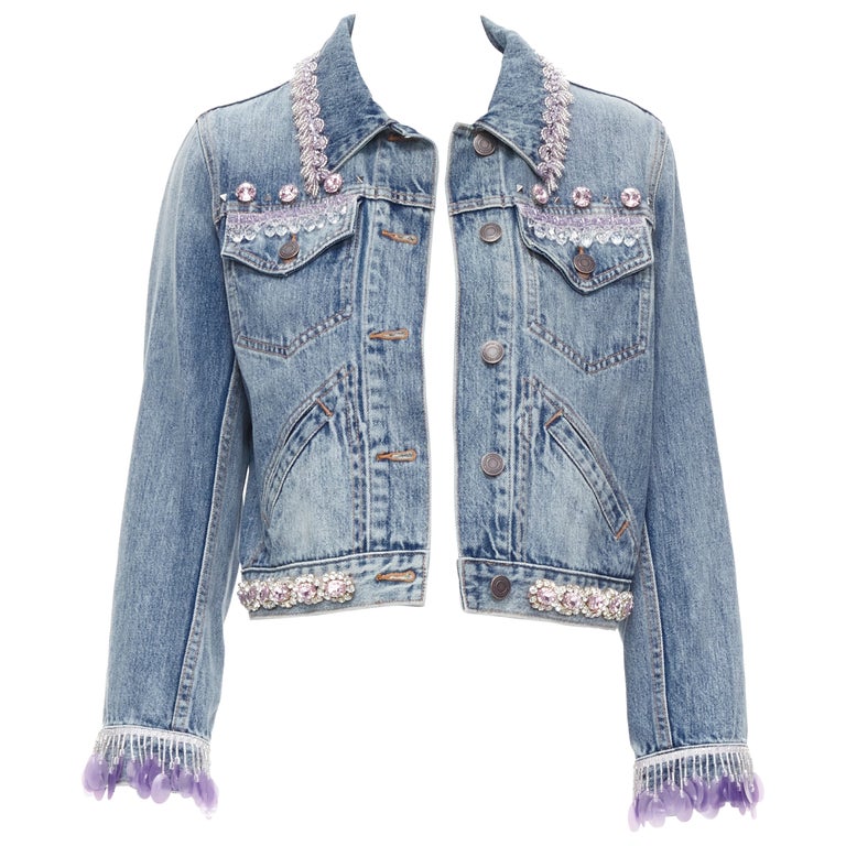 MARC JACOBS Veste en jean lavé avec perles en cristal et strass