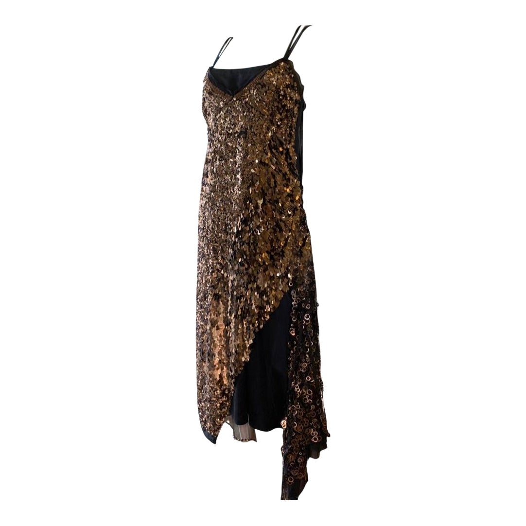 Marc Jacobs Custom Original Mystical Bronze Sequin Beaded Chiffon Dress Size 4 For Sale