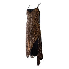 Marc Jacobs - Robe à ourlet asymétrique en mousseline de soie perlée avec paillettes bronze mystique, taille 4
