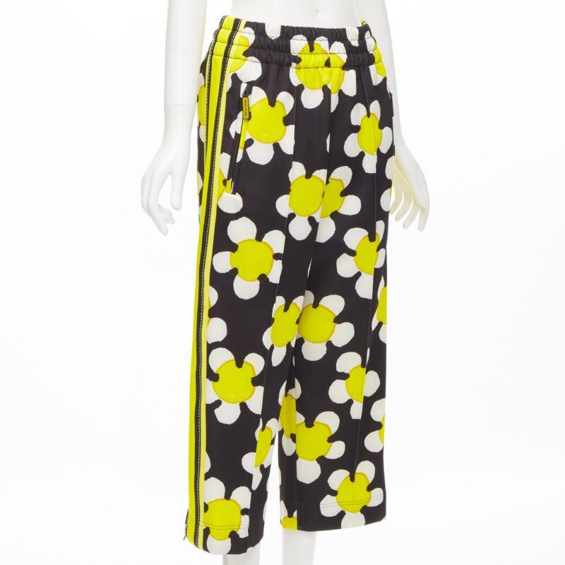 Black MARC JACOBS Daisy black white yellow side trim wide leg track pants US0 XS For Sale