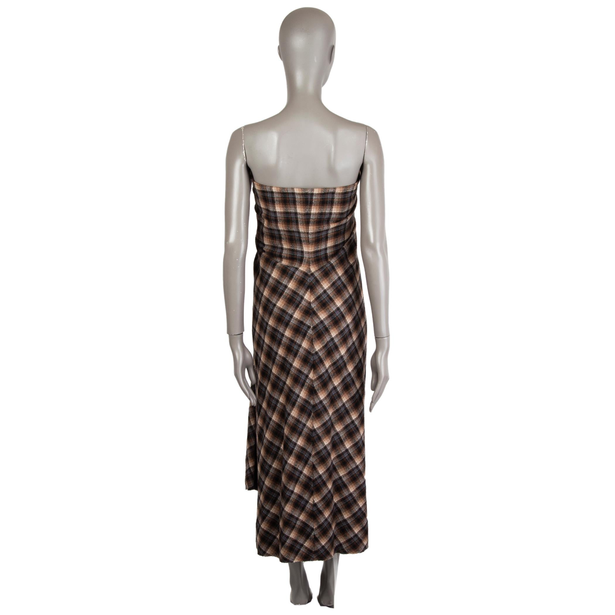 MARC JACOBS dark brown wool PLAID STRAPLESS MIDI Dress 6 S In Excellent Condition In Zürich, CH