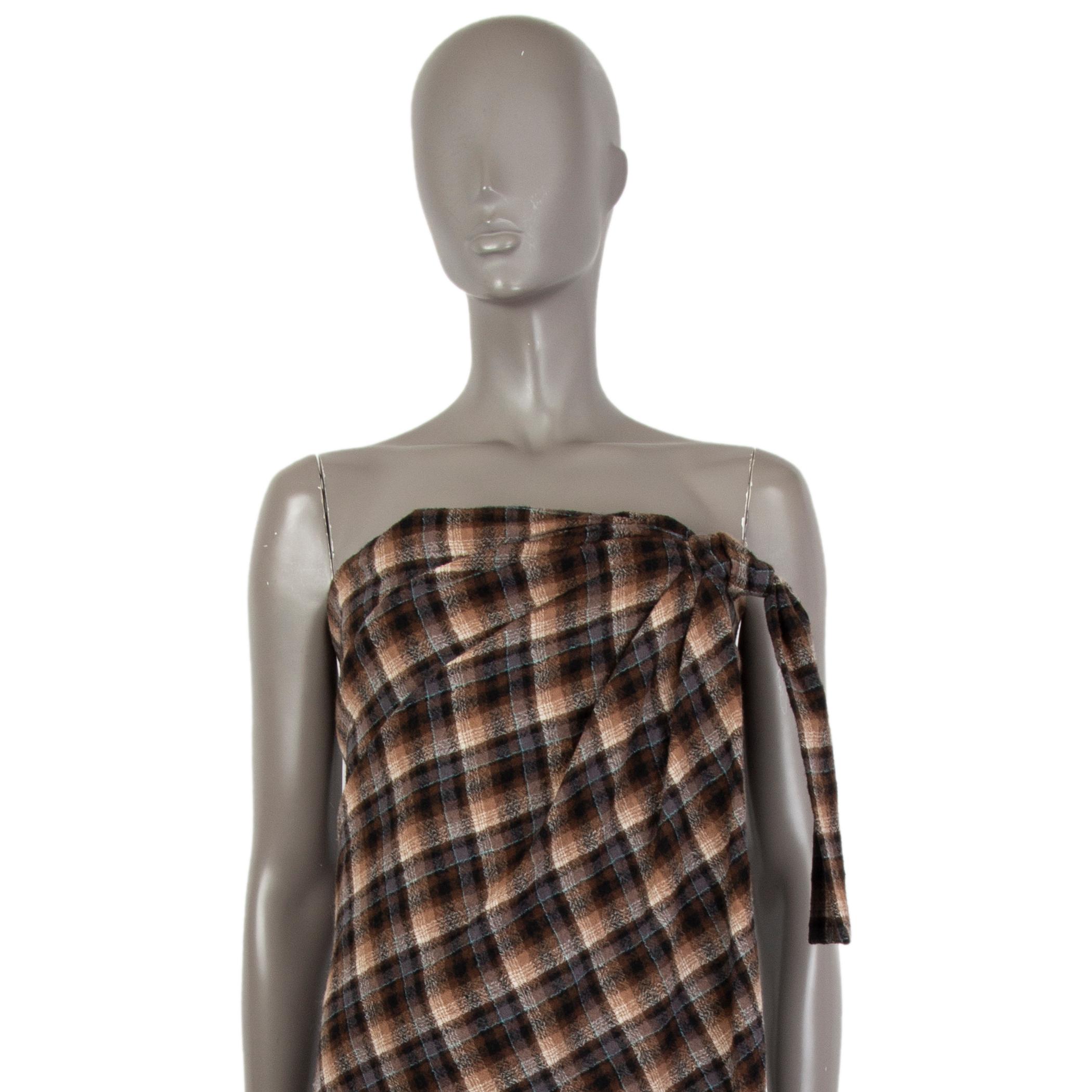 Women's MARC JACOBS dark brown wool PLAID STRAPLESS MIDI Dress 6 S