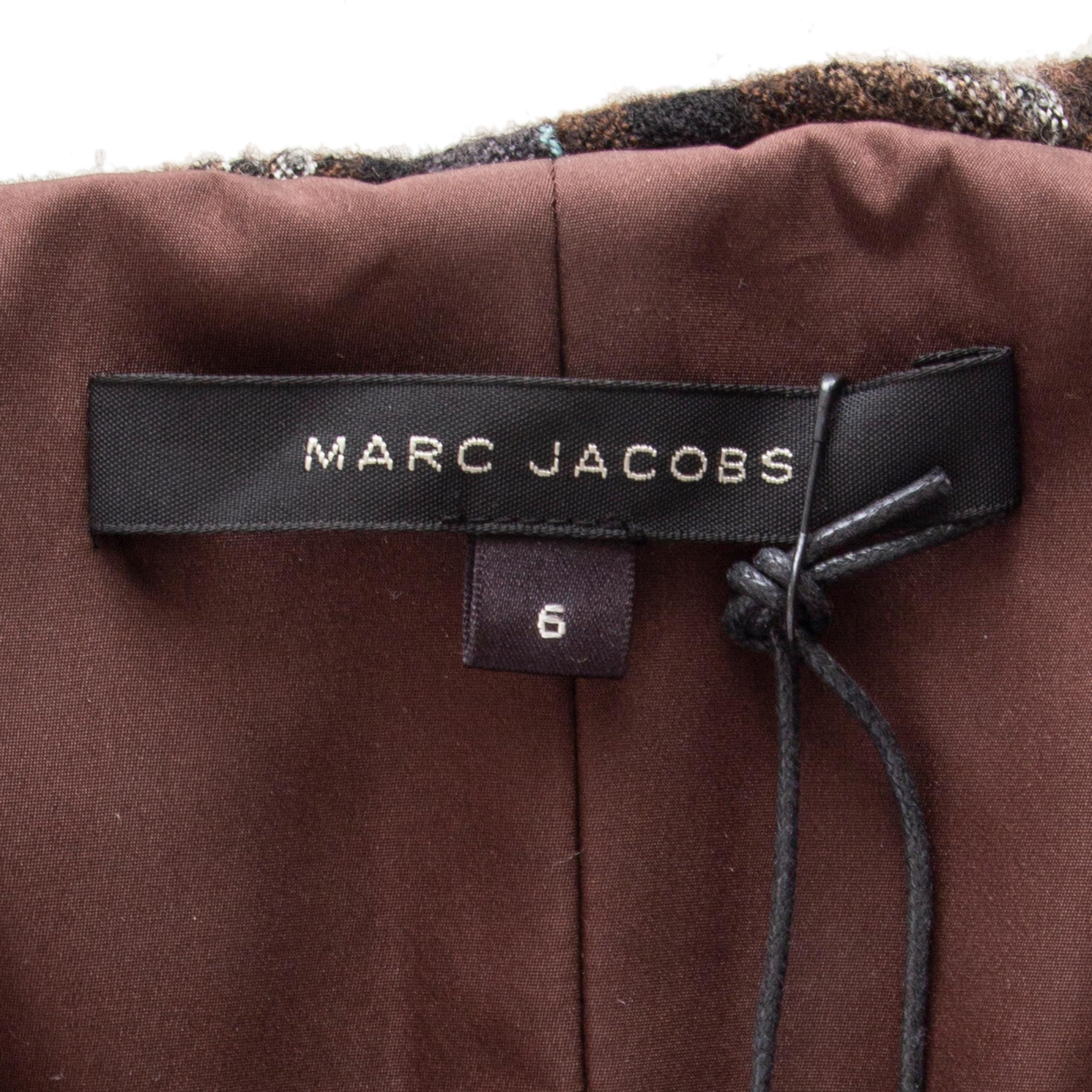 MARC JACOBS dark brown wool PLAID STRAPLESS MIDI Dress 6 S 2