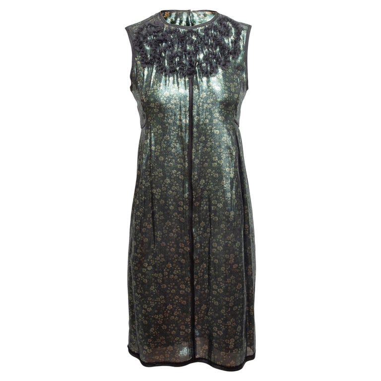 Marc Jacobs Dark Green and Multicolor Metallic Sleeveless Dress For ...