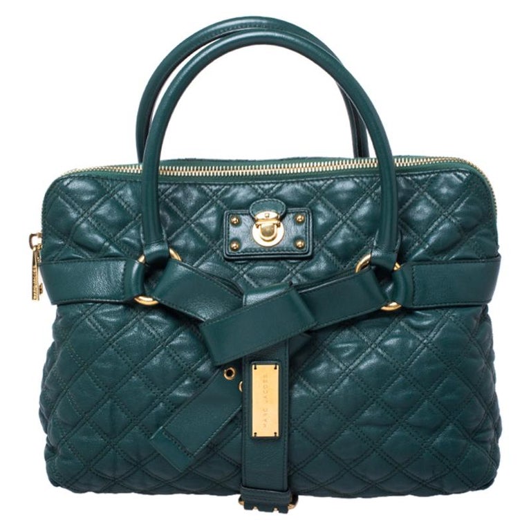 Marc Jacobs Dark Green Quilted Leather Bruna Belted Tote For Sale at