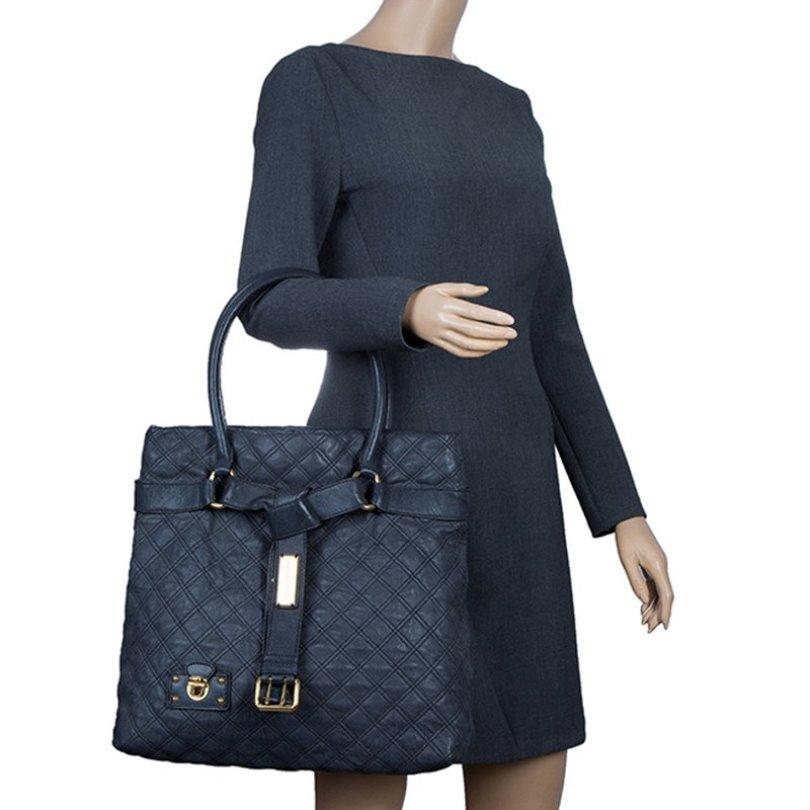 Black Marc Jacobs Dark Grey Quilted Leather Casey Double Stitch Tote