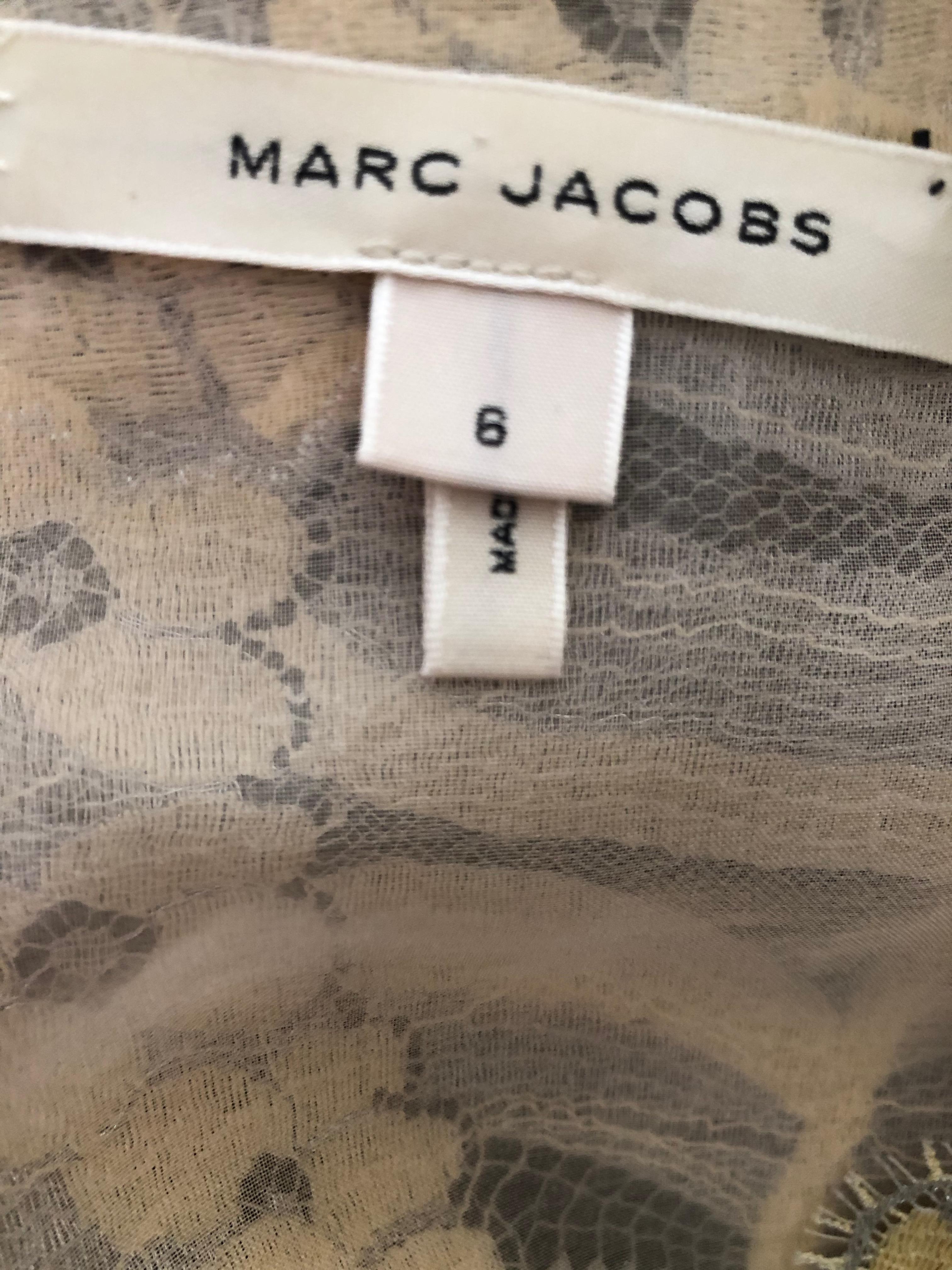 Marc Jacobs Elegant Vintage Gold & Silver Lace Scalloped Dress w Bugle Bead Belt For Sale 4