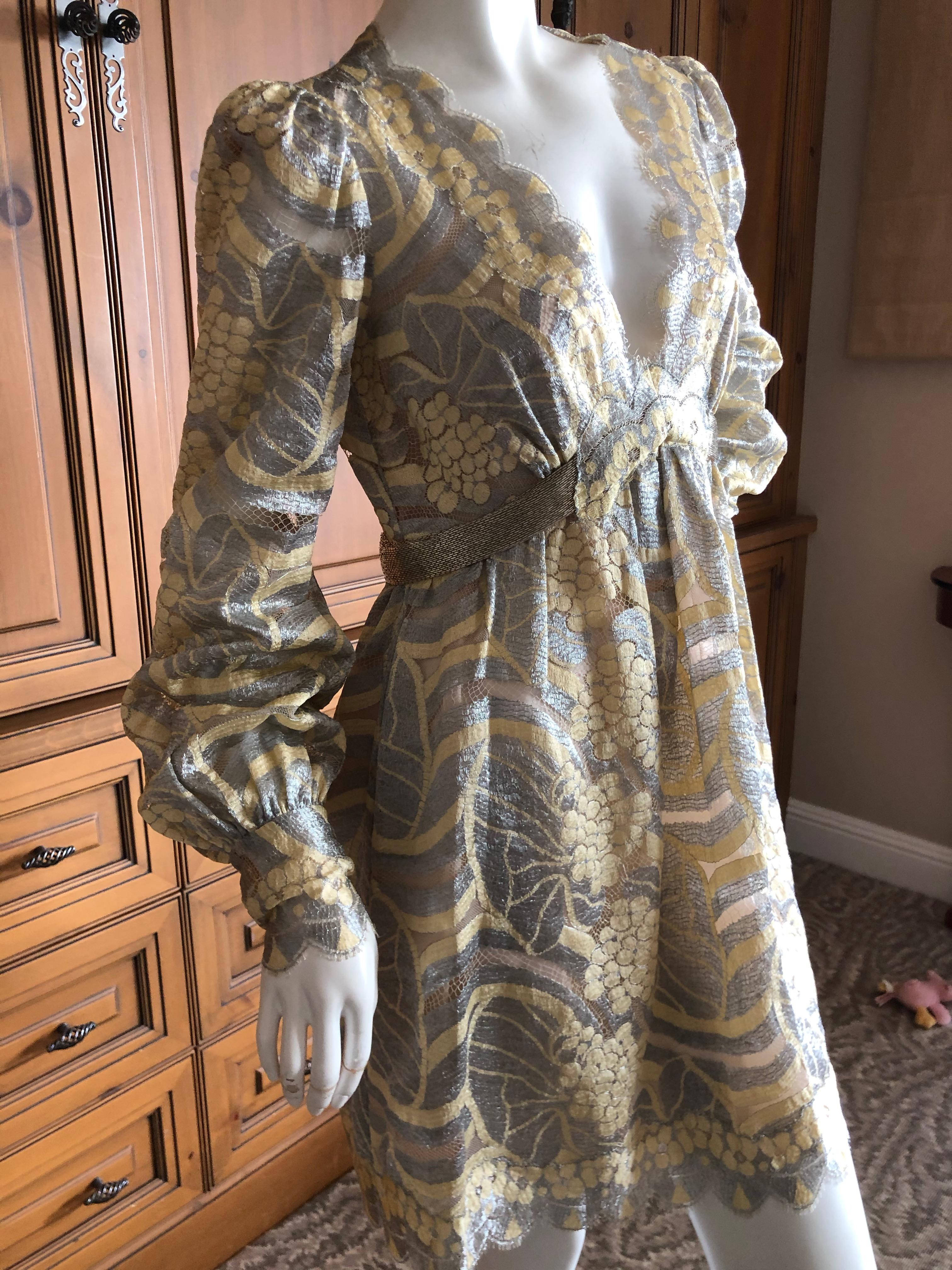 Women's Marc Jacobs Elegant Vintage Gold & Silver Lace Scalloped Dress w Bugle Bead Belt For Sale