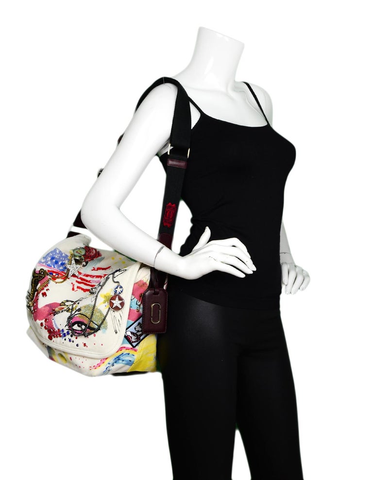 Marc Jacobs Embellished CollagePrint White Canvas Large Messenger Bag