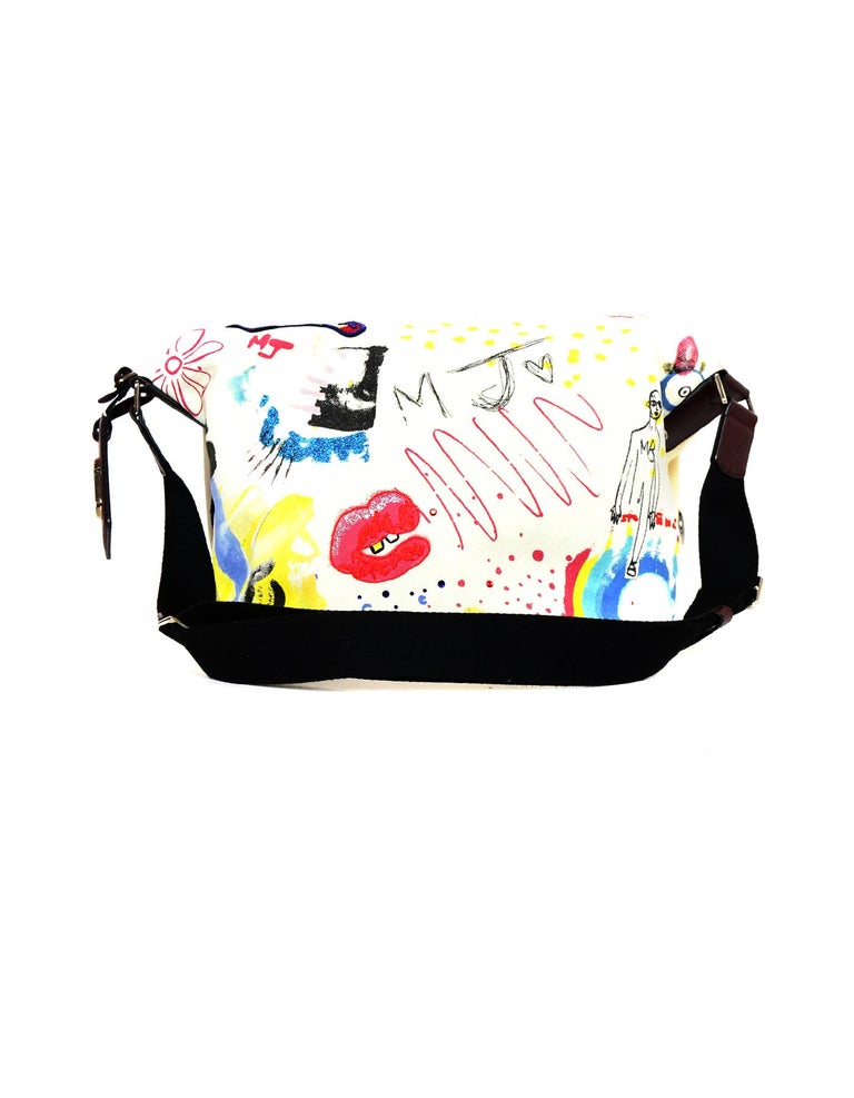 Marc Jacobs Embellished CollagePrint White Canvas Large Messenger Bag