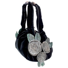 Marc Jacobs Fall 2005 Velvet Handbag w/ Leather and Ostrich Flower Detail Tags