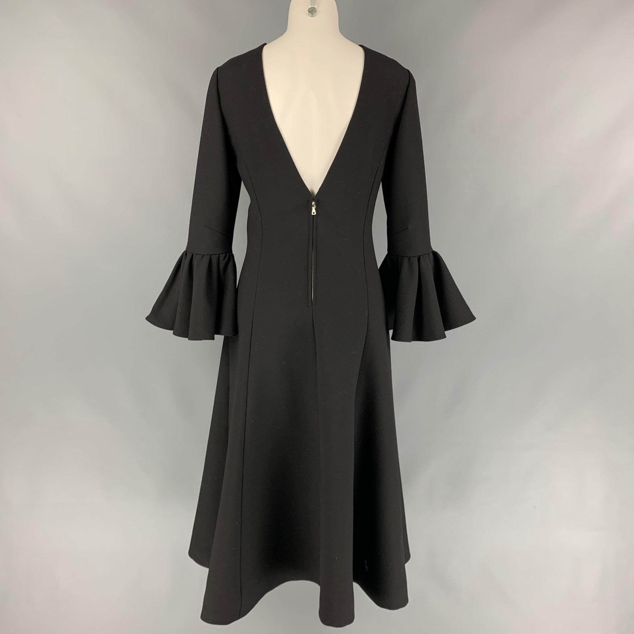 MARC JACOBS Fall 2019 Size 2 Black Wool Blend Deep V-Neck Ruffle Sleeve Dress For Sale 1