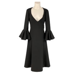 MARC JACOBS Fall 2019 Size 2 Black Wool Blend Deep V-Neck Ruffle Sleeve Dress