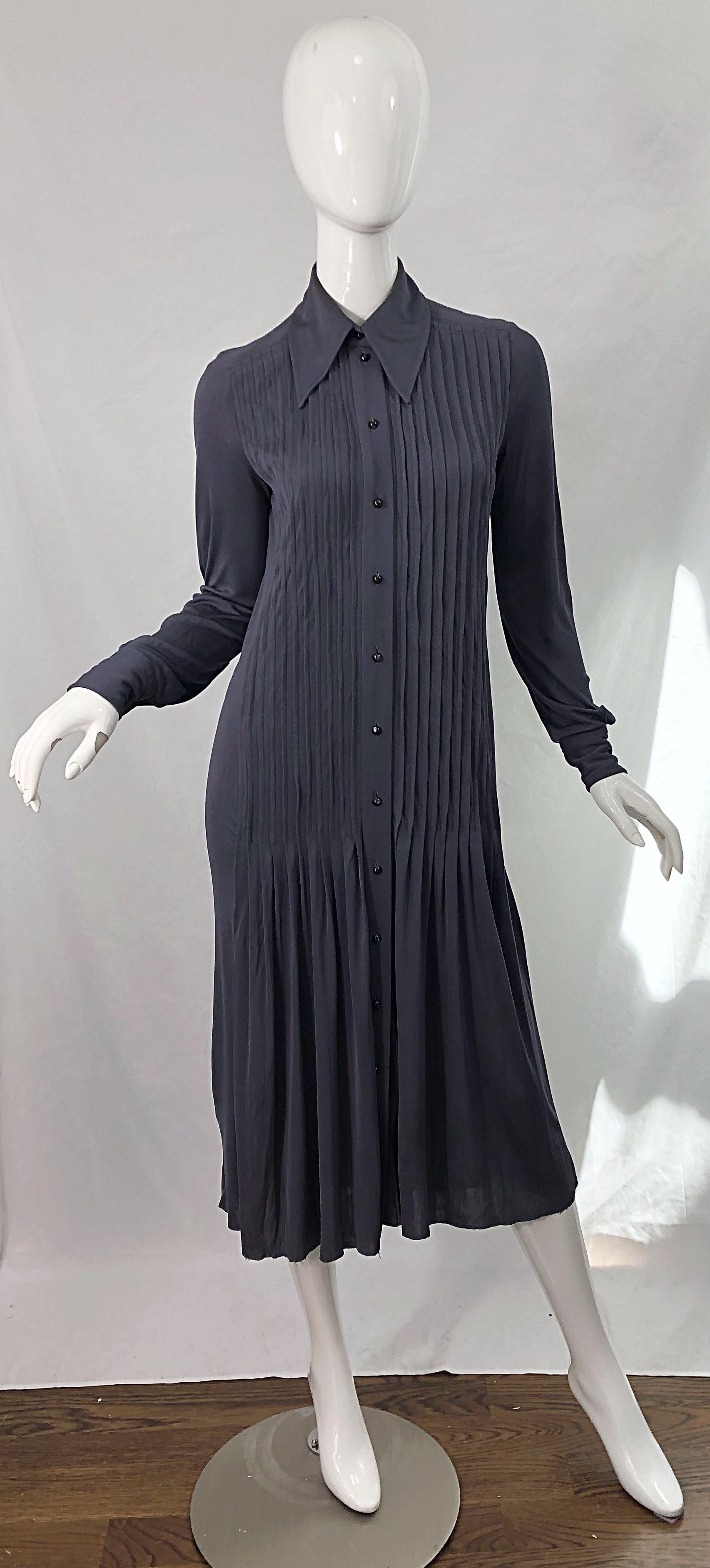 Marc Jacobs for Bergdorf Goodman 1920s Flapper Style Gray 20s Rayon Shirt Dress For Sale 4
