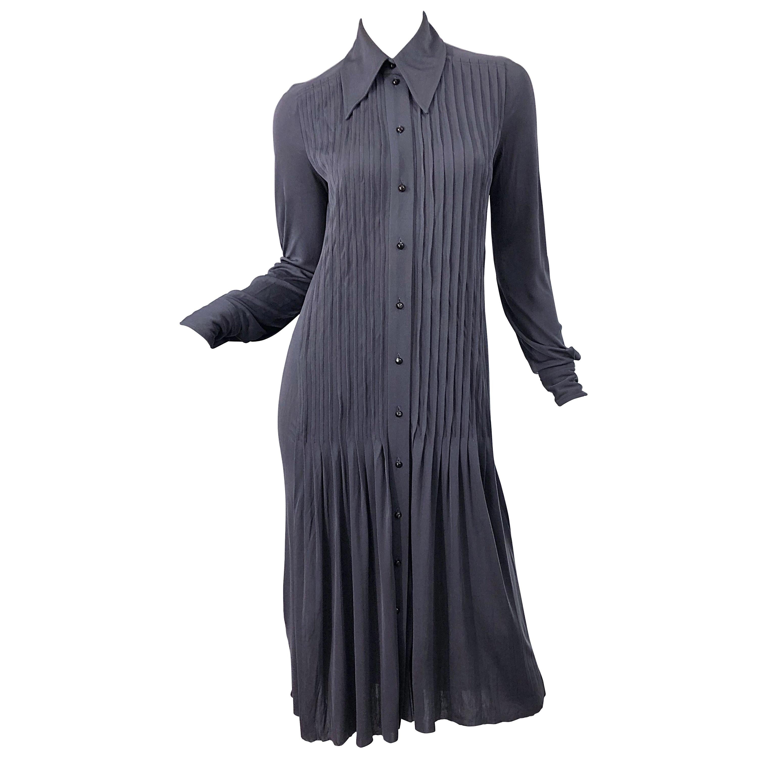 Marc Jacobs for Bergdorf Goodman 1920s Flapper Style Gray 20s Rayon Shirt Dress