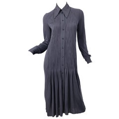 Vintage Marc Jacobs for Bergdorf Goodman 1920s Flapper Style Gray 20s Rayon Shirt Dress