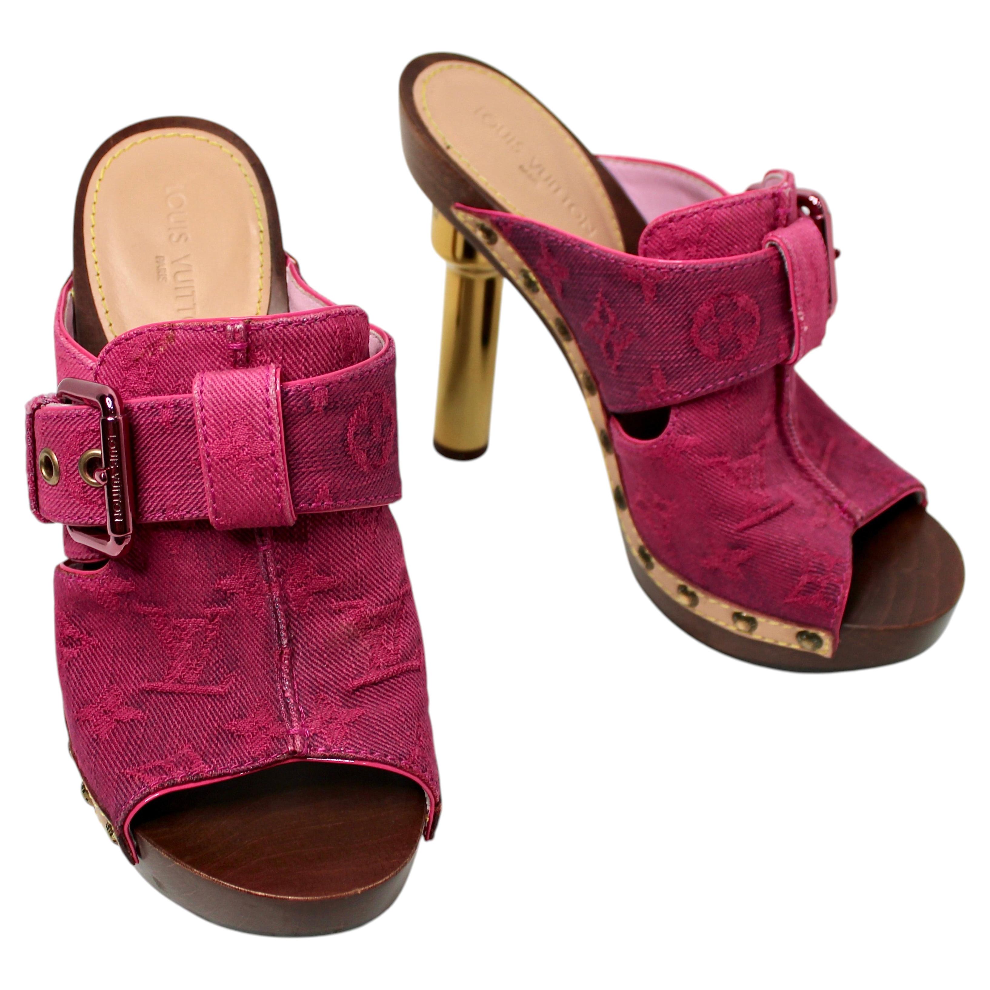 Marc Jacobs for Louis Vuitton Pink Denim Monogram Platform Clogs circa Y2K