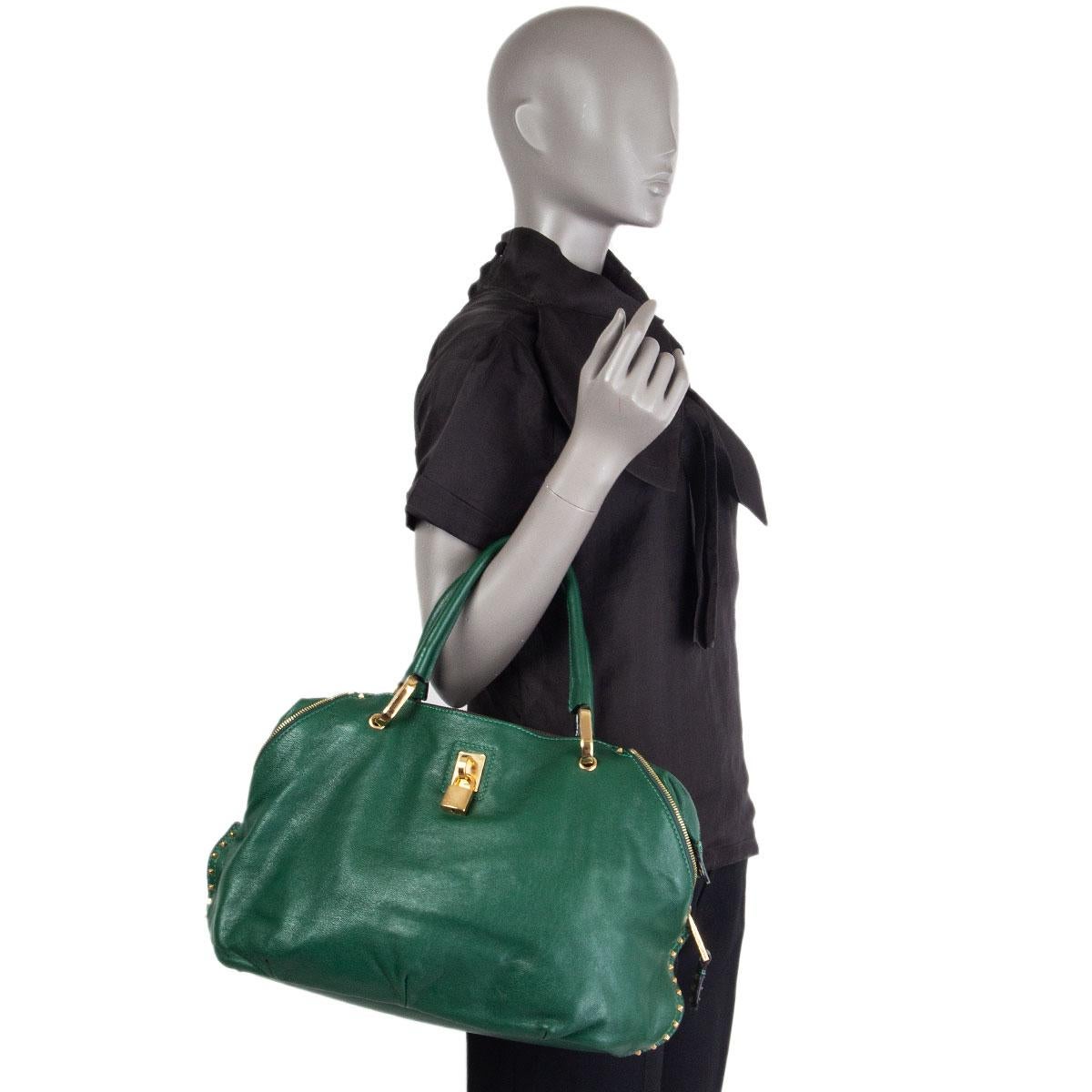 MARC JACOBS forest green leather PARADISE RIO Tote Bag In Excellent Condition In Zürich, CH