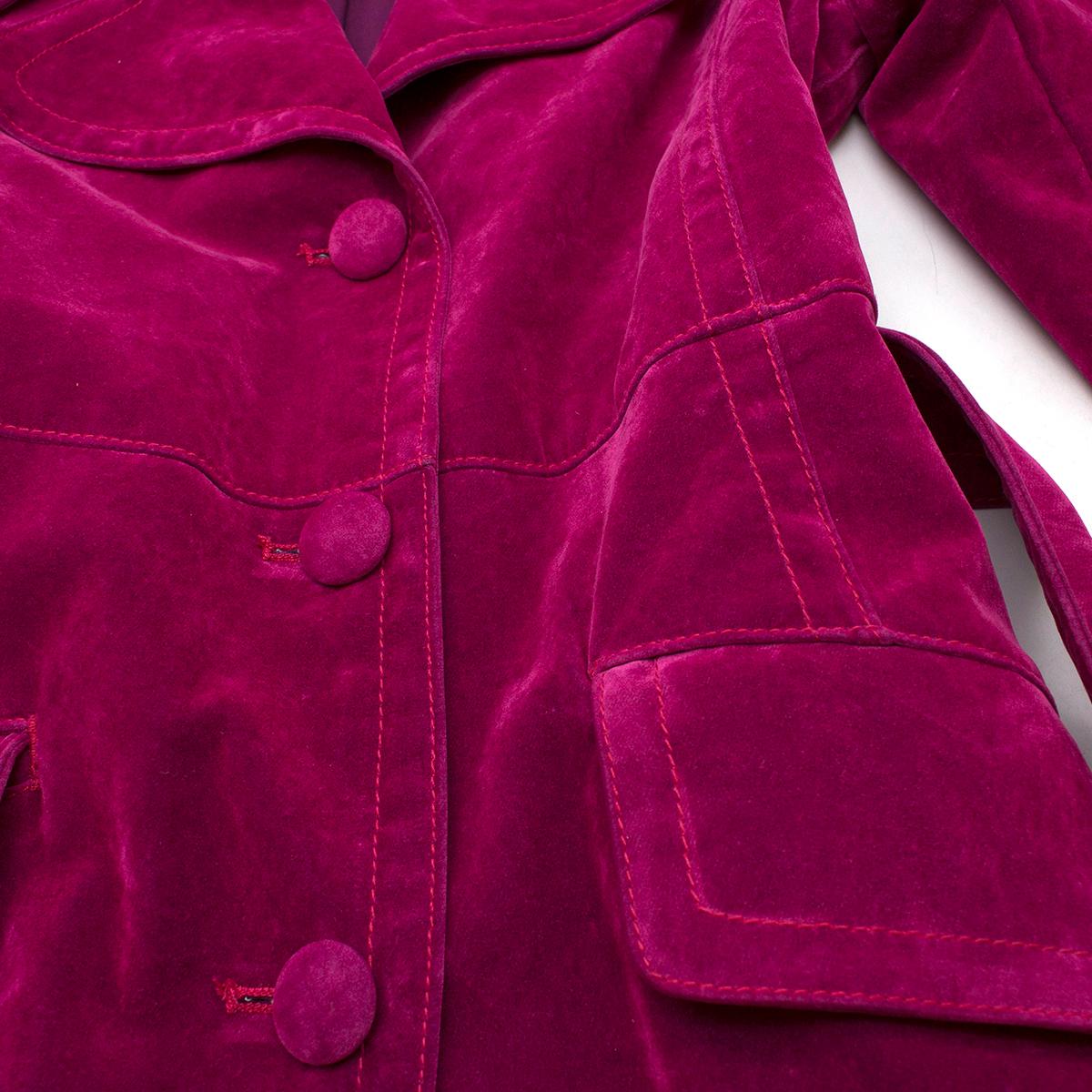 Marc Jacobs Fuchsia Long Velvet Trench Coat US 4 In Good Condition In London, GB