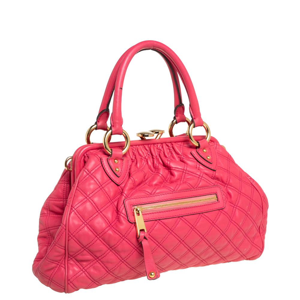 Red Marc Jacobs Fuchsia Quilted Leather Stam Satchel