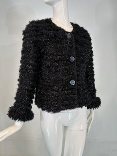 Marc Jacobs Glittery Black & Silver Metallic Faux Fur Button Front Jacket 10