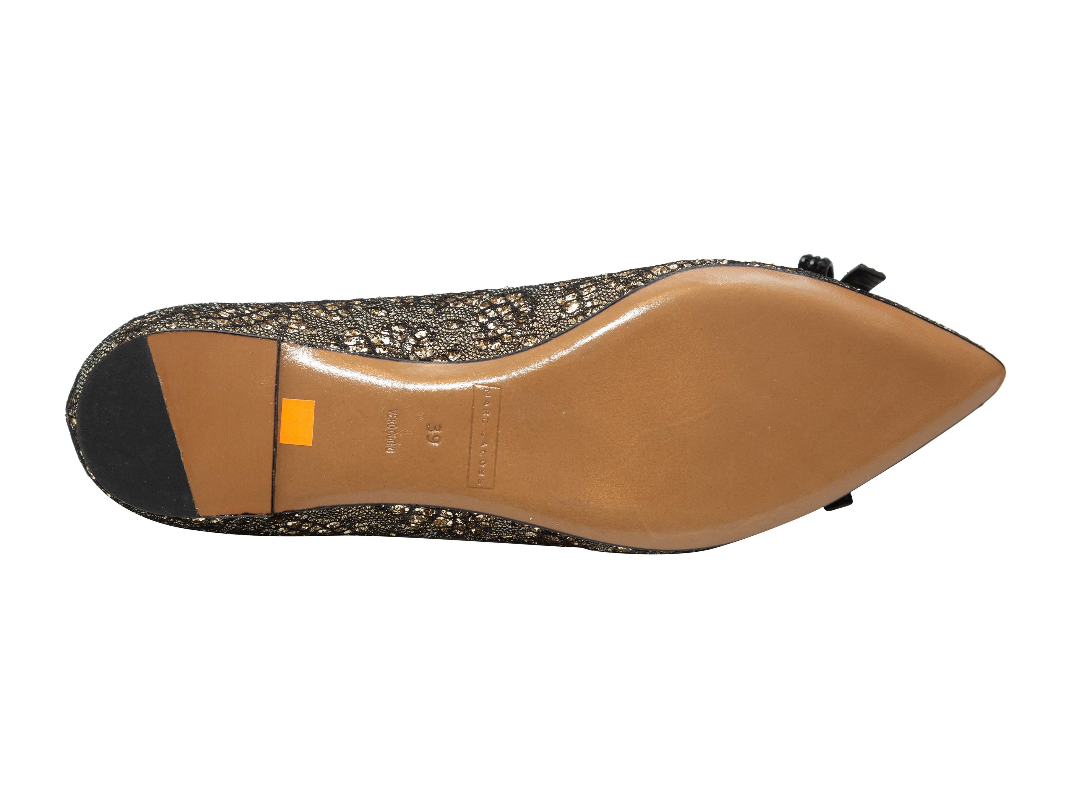 Women's Marc Jacobs Gold & Black Lace Bow-Accented Flats