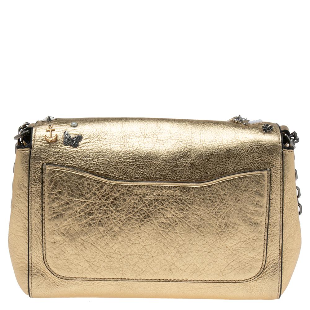 Women's Marc Jacobs Gold Leather Charms And Trinket Crossbody Bag