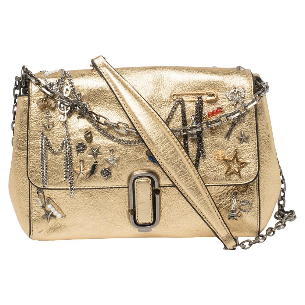 Marc Jacobs Gold Leather Charms And Trinket Crossbody Bag