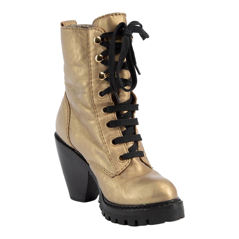 Marc Jacobs Gold Platform Heeled Boots with Shearling Taille UK 3 en vente
