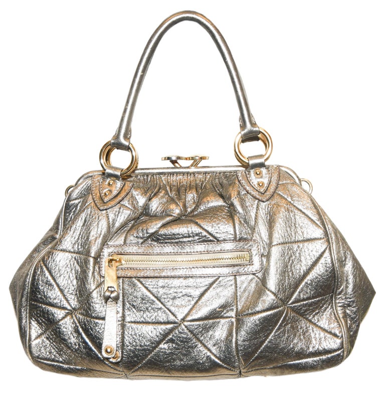 Marc Jacobs Gold Tone Quilted Metallic Stam Bag One External Zipper For ...