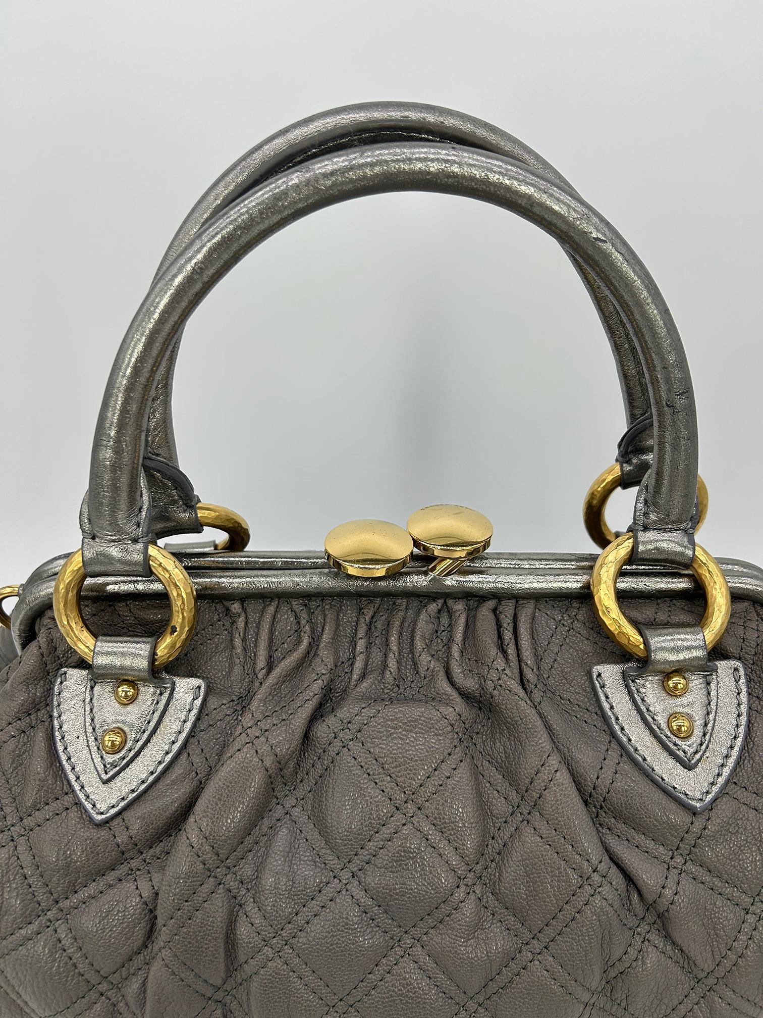 Marc Jacobs Gray Quilted Leather Gold Stam Bag For Sale 5
