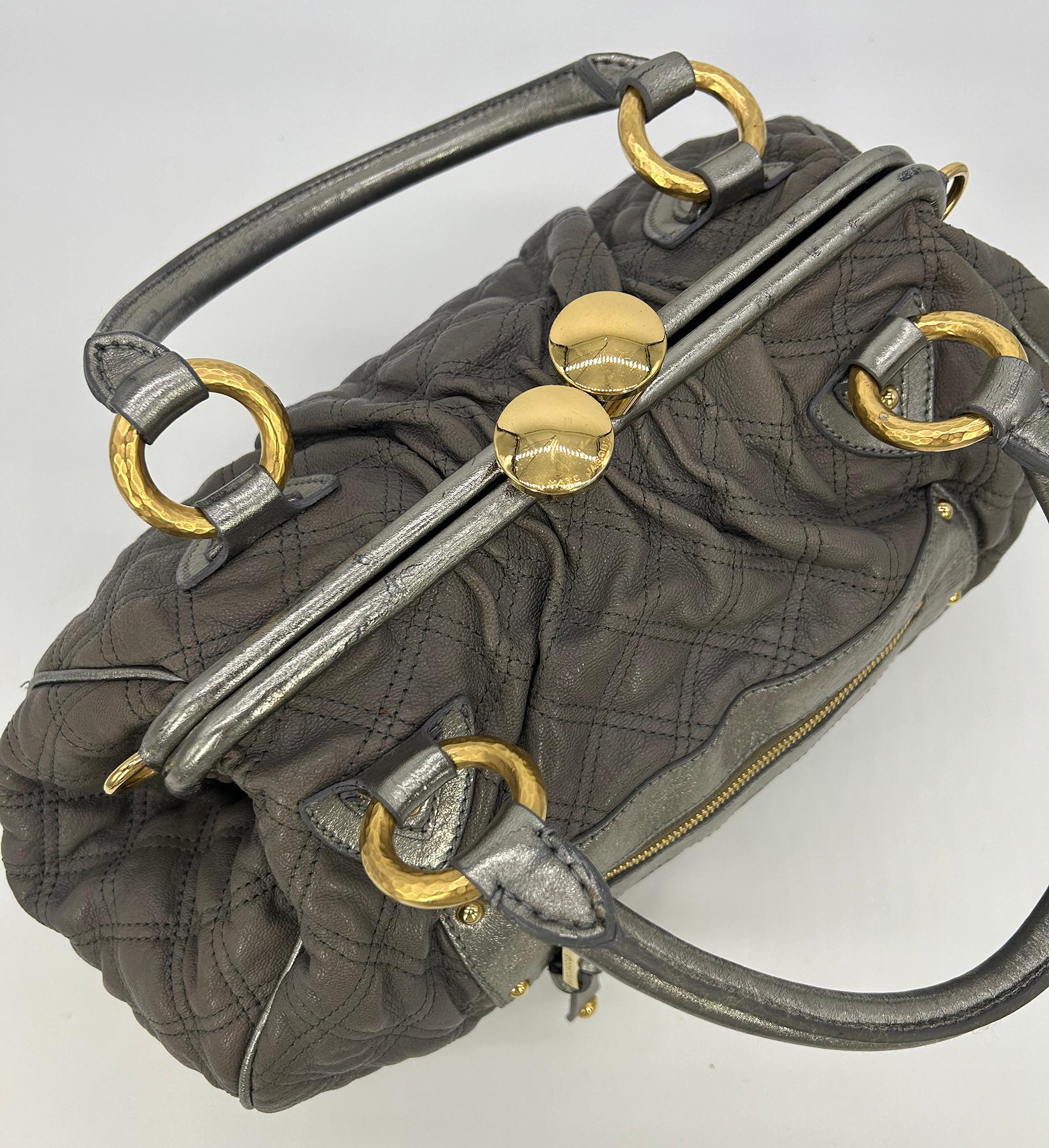 Marc Jacobs Gray Quilted Leather Gold Stam Bag For Sale 6
