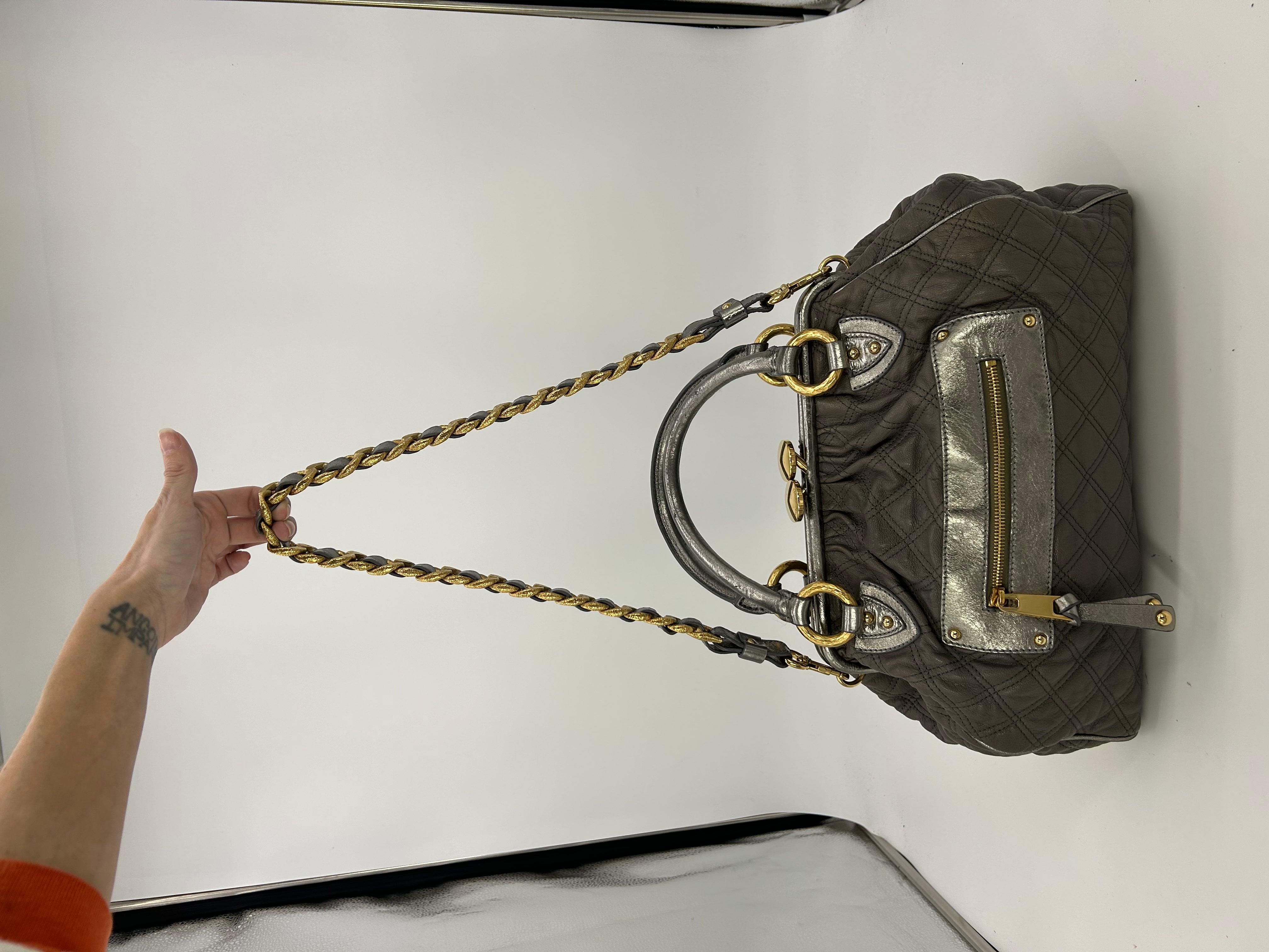Marc Jacobs Gray Quilted Leather Gold Stam Bag For Sale 8