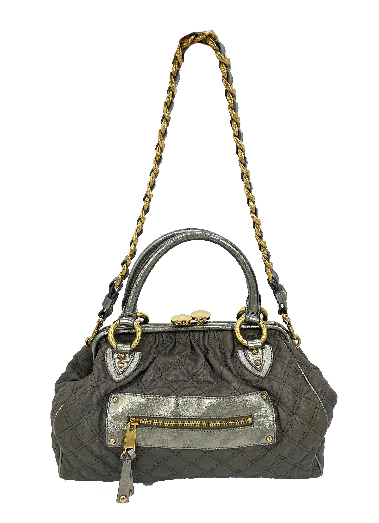 Marc Jacobs Gray Quilted Leather Gold Stam Bag For Sale 9