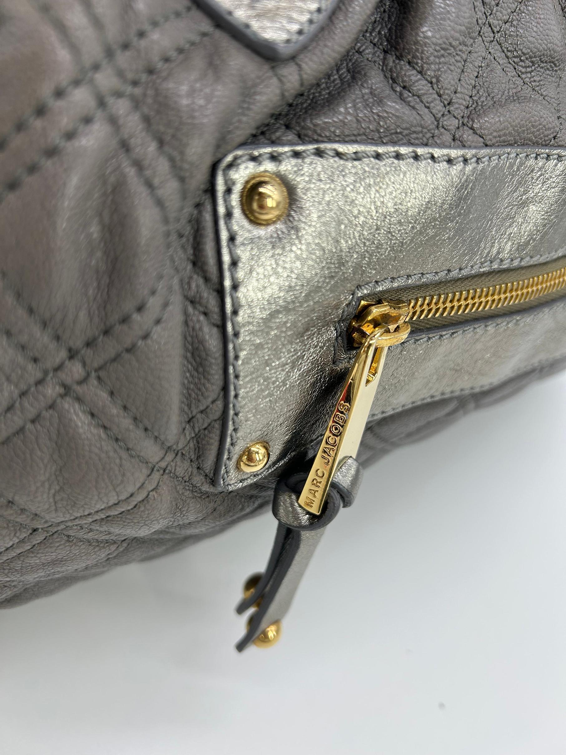 Marc Jacobs Gray Quilted Leather Gold Stam Bag For Sale 10