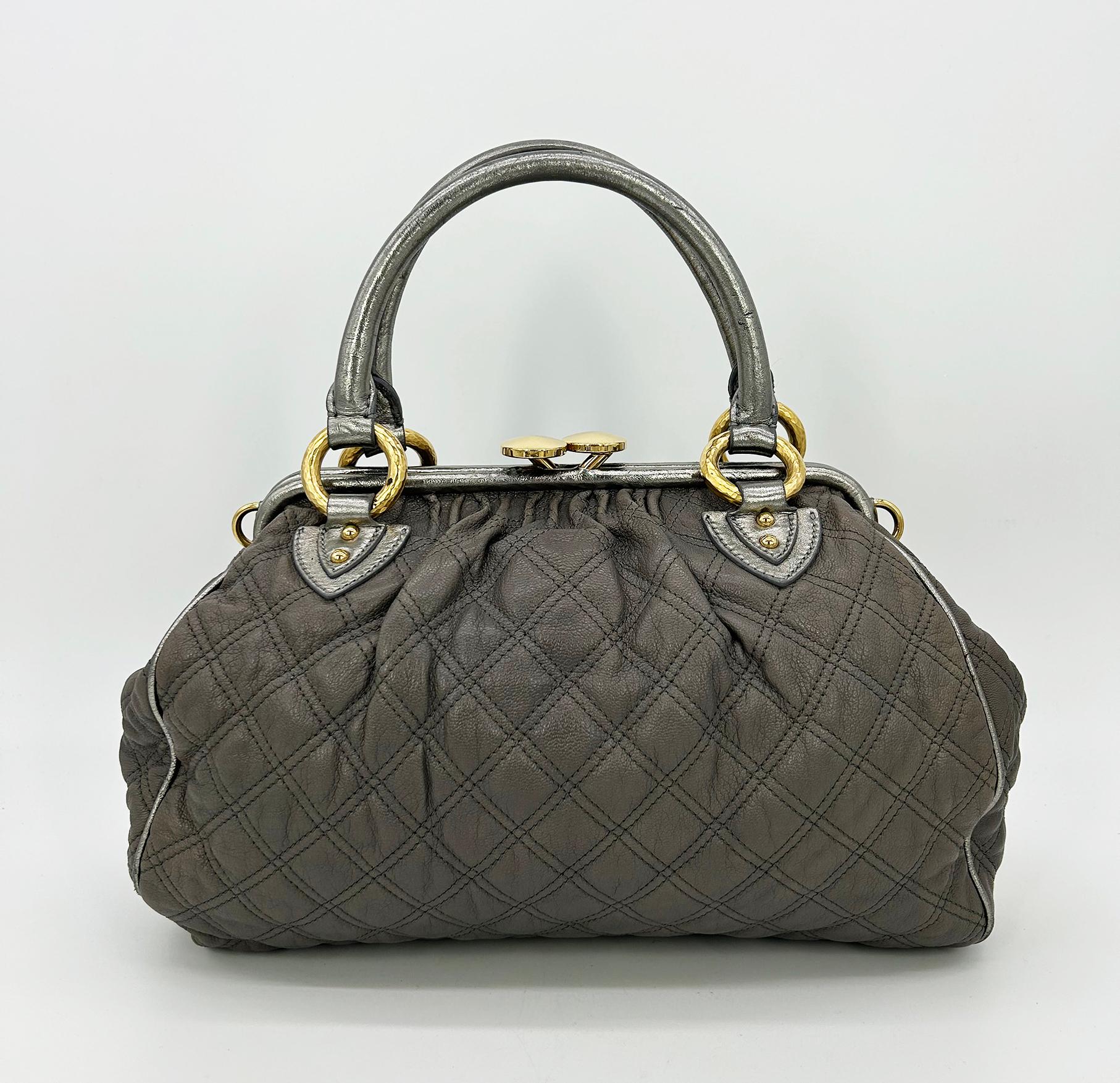 Black Marc Jacobs Gray Quilted Leather Gold Stam Bag For Sale