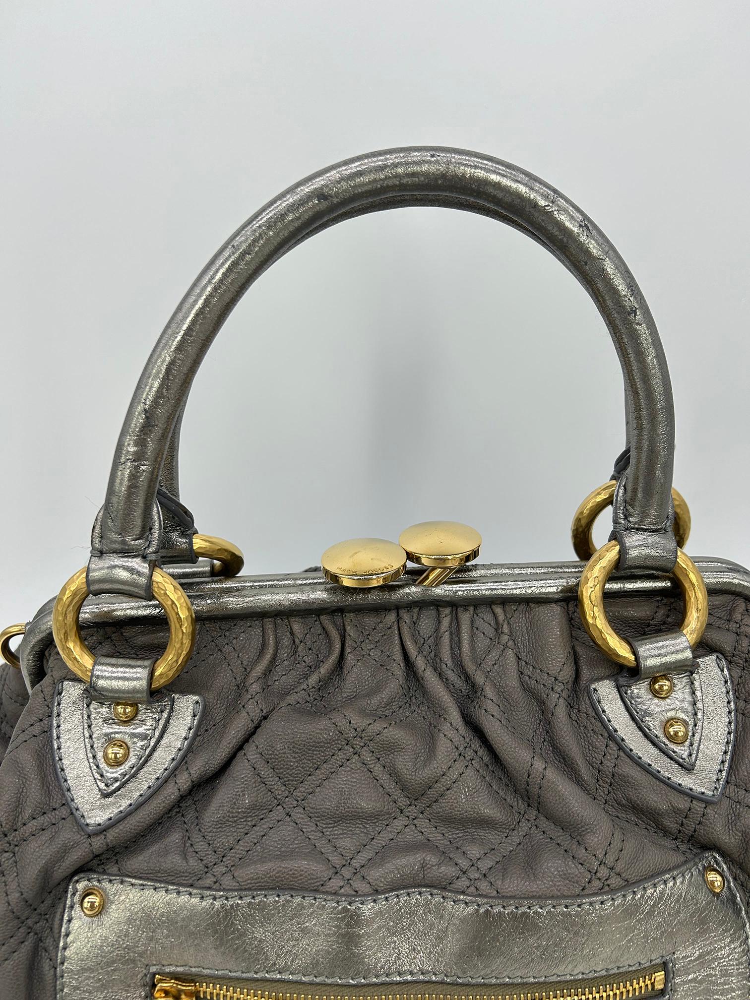 Marc Jacobs Gray Quilted Leather Gold Stam Bag For Sale 4