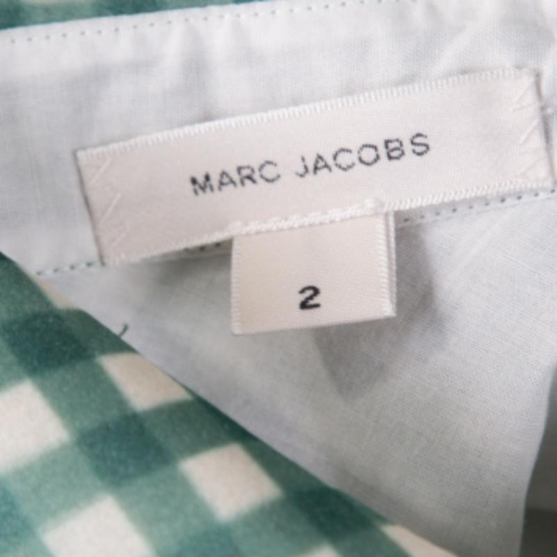 Marc Jacobs Grün und Weiß kariertes langärmeliges Hemd aus Organza S Damen im Angebot