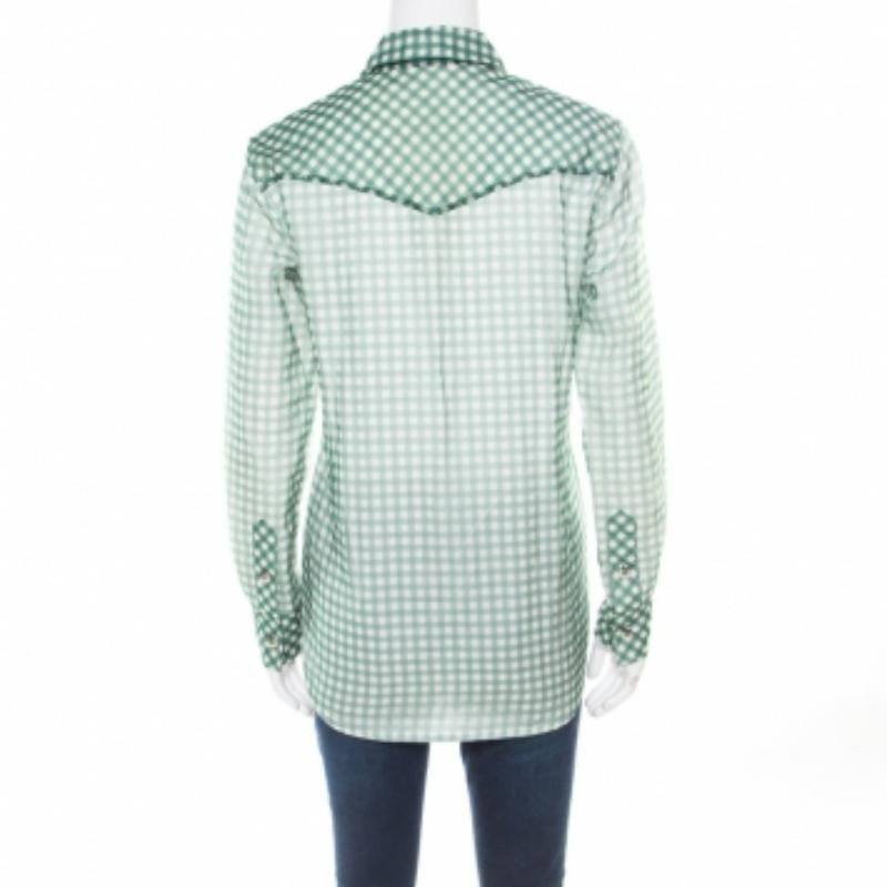 Marc Jacobs Grün und Weiß kariertes langärmeliges Hemd aus Organza S im Angebot 1