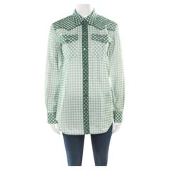 Marc Jacobs Green and White Checked Organza Long Sleeve Shirt S