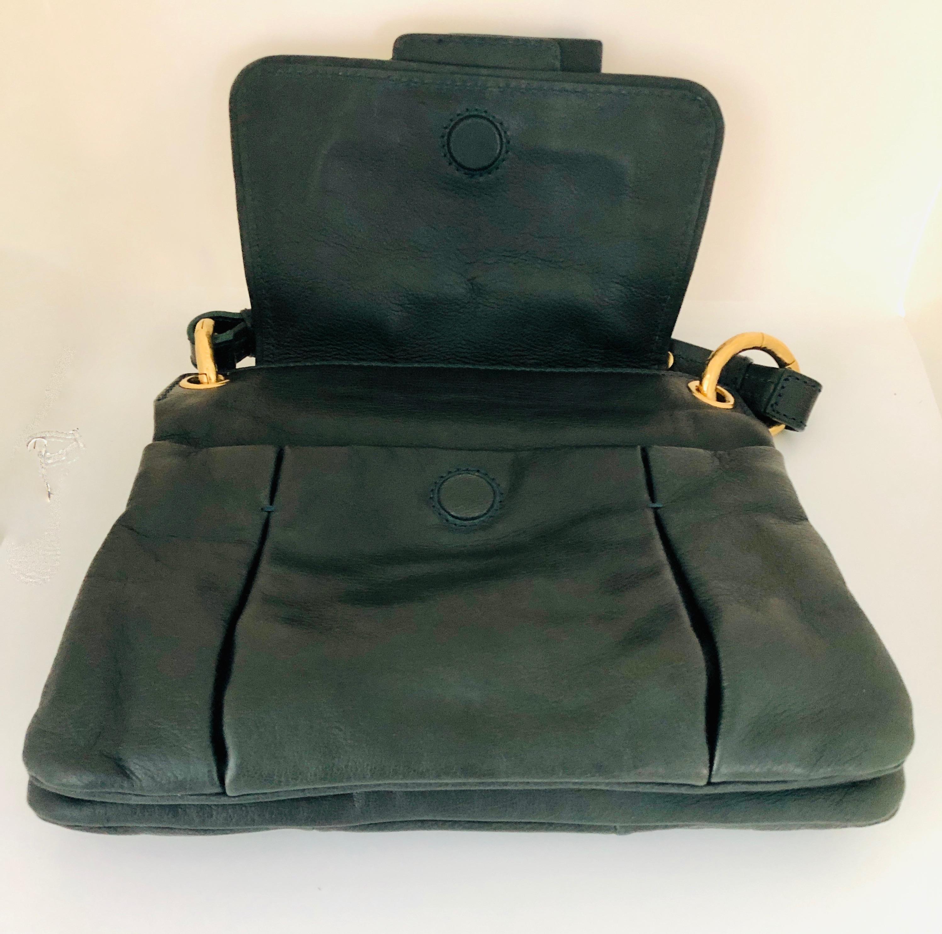 Marc Jacobs Green Leather Double Saddlebag w/ Top Handle & Metal / Jewel Accents 6