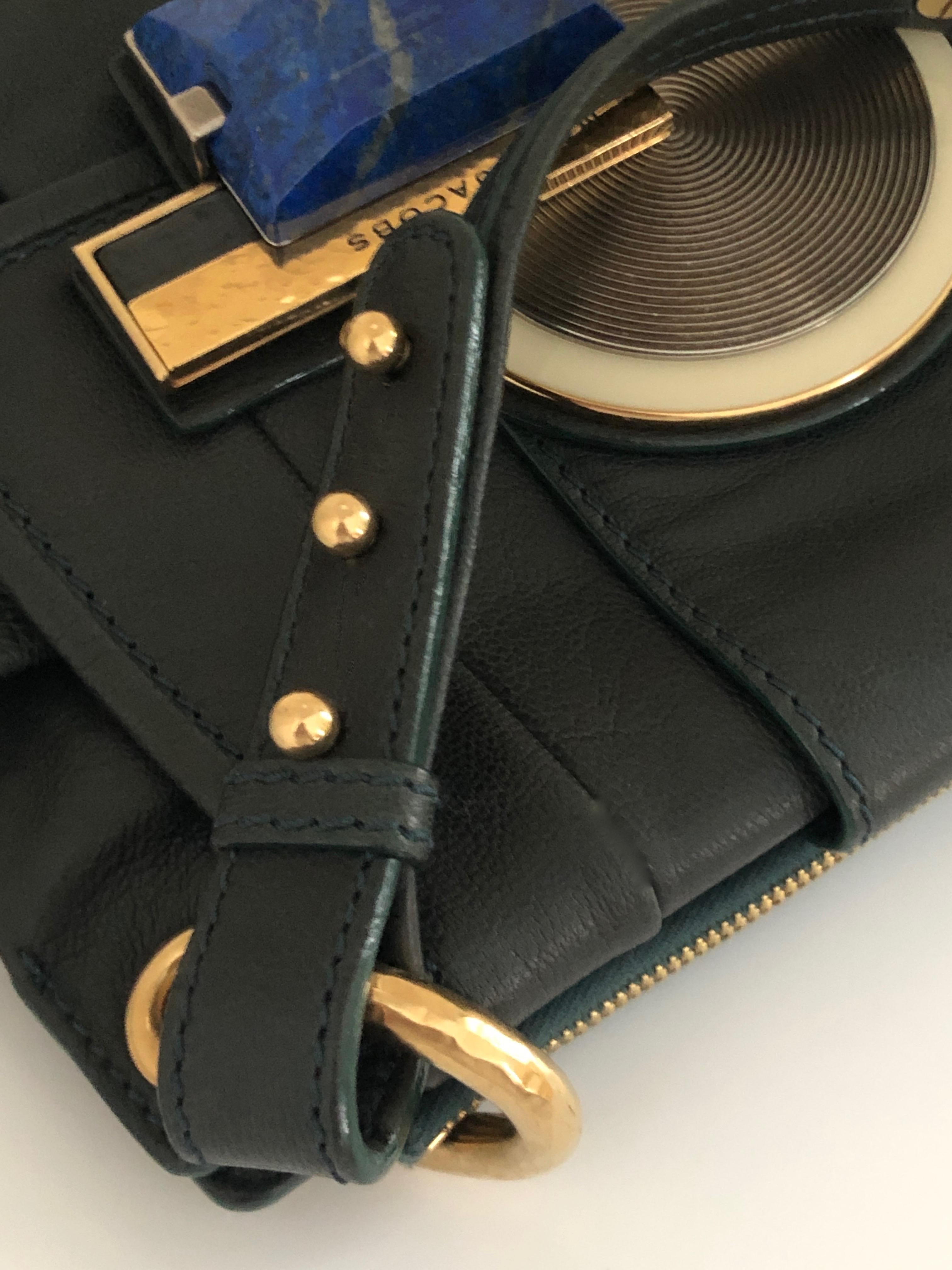 Marc Jacobs Grüne Leder-Doppel-Satteltasche mit Henkel & Metall-/Juwelen-Akzente 7