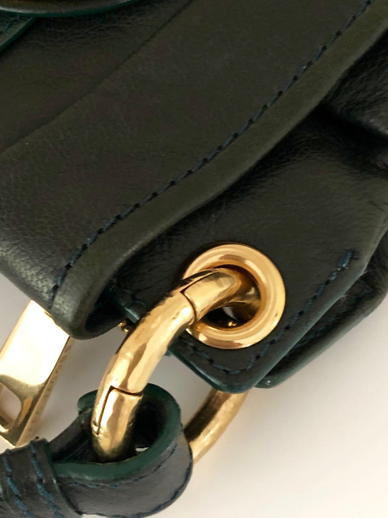 Marc Jacobs Green Leather Double Saddlebag w/ Top Handle and Metal