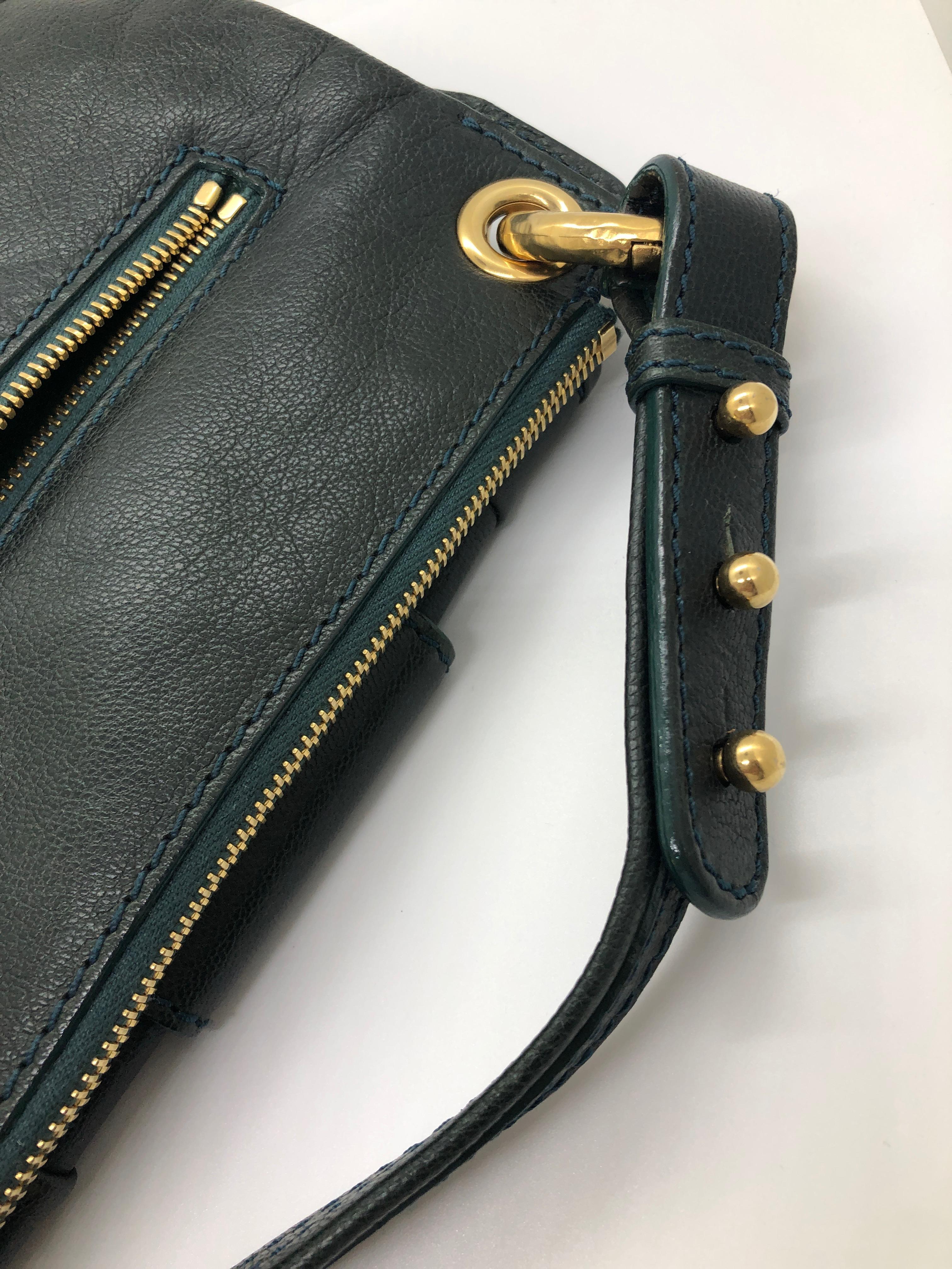 Marc Jacobs Green Leather Double Saddlebag w/ Top Handle & Metal / Jewel Accents 9