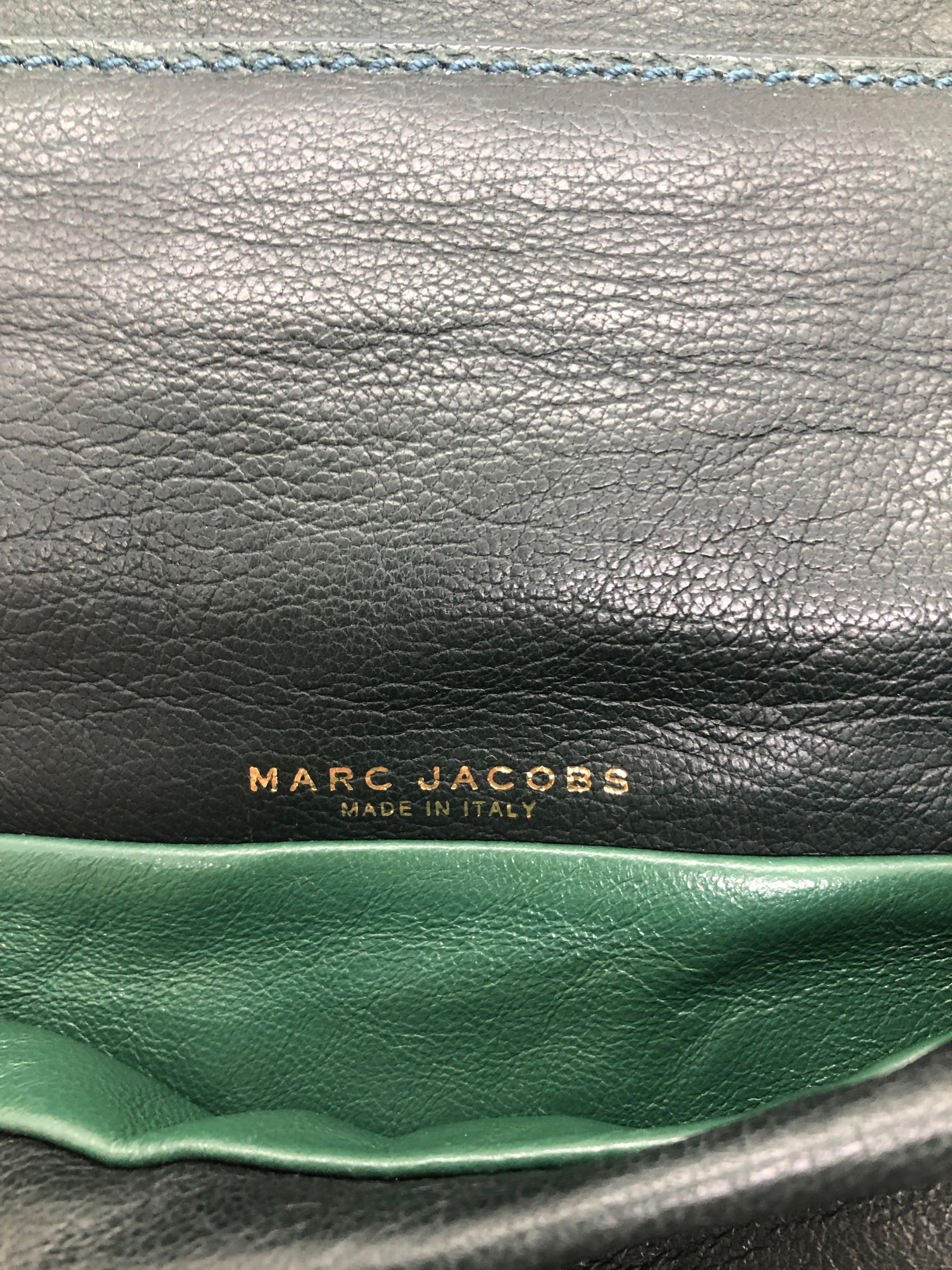 Marc Jacobs Green Leather Double Saddlebag w/ Top Handle & Metal / Jewel Accents 11